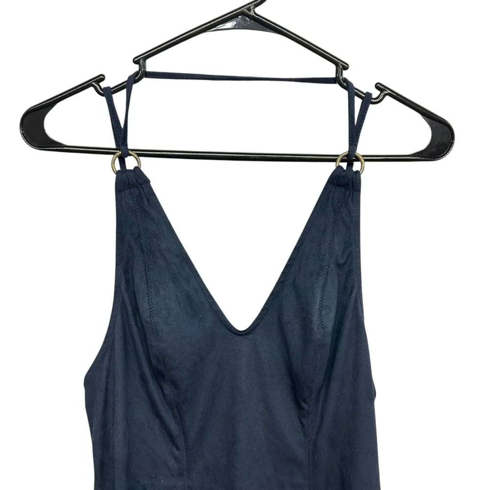 Free People Faux Suede‎ Navy Blue Bodycon Mini Dress S Strappy Y2K Sexy